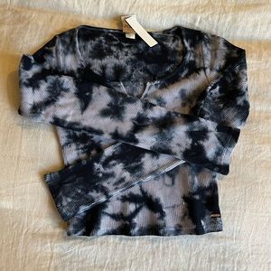 VS PINK Blue tie dye waffle knit long sleeve